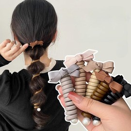 Generic Telephone Braided Wire New Spiral Elastics Coils Hair Ties for Women for Thick Hair No Crease Damage Hair Tie Ponytail Cord Rope for Girl Accessory