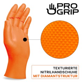 Progrip Orange Disposable Gloves, Extra Strong, Nitrile Gloves, M, 2 x Thicker, Disposable Gloves with Diamond Grip, Work Gloves for Workshop, Industry & Assembly, Pack of 50