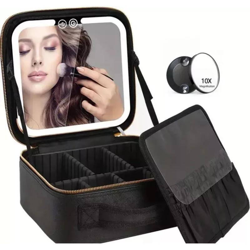 Maletin Estuche De Maquillaje Con Espejo Y Luz Led 3