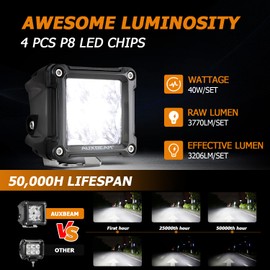 Auxbeam FA Series Spot Beam LED Pod Lights, 3 Inch 40W Cube Offroad Spot Light, with DT Wiring Harness, Driving Auxiliary Ditch Lights, for Truck ATV UTV Jeep Car, Pair