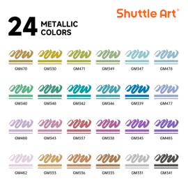 Shuttle Art 24 Metallic Acrylic Pens for Stones, Waterproof, Stones Painting Pens Set with Automatic Ink Control, Acrylic Marker with Brush Tip, Acrylic Pens for Wood, Easter Eggs
