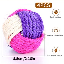Pack of 4 Sisal Rope Balls, Cat Sisal Ball, Cat Toy Balls, Environmentally Friendly Kitten Balls, Pet Scratching Ball, Interactive Sisal Ball for Pets, Cats Playing