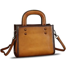 Genuine Leather Small Crossbody Bag for Women Vintage Real Leather Shoulder Bag Handbag Satchel Purse Phone Bag with Strap (Brown)