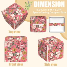 BLYKVGHQ Peony and Hibiscus Square Tissue Box Cover Vintage Flowers Tissue Box Holder Facial Cube Paper Dispenser Leather Decorative Organizer Home Office Desk Decor, 5.2"x5.2"x5.2"