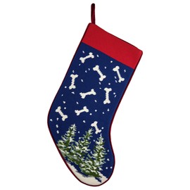 Peking Handicraft Bones Embroidered Christmas Stocking, 18-inch Length, Poly Cotton Velvet, Holiday Seasonal Decoration