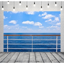 CORFOTO 10x6.5ft Ocean Cruise Photo Backdrop Blue Sky Travel Themed Photography Background Summer Sea Cruise Ship Railing Picture Nautical Theme Party Decorations Supplies Photo Studio Props Fabric