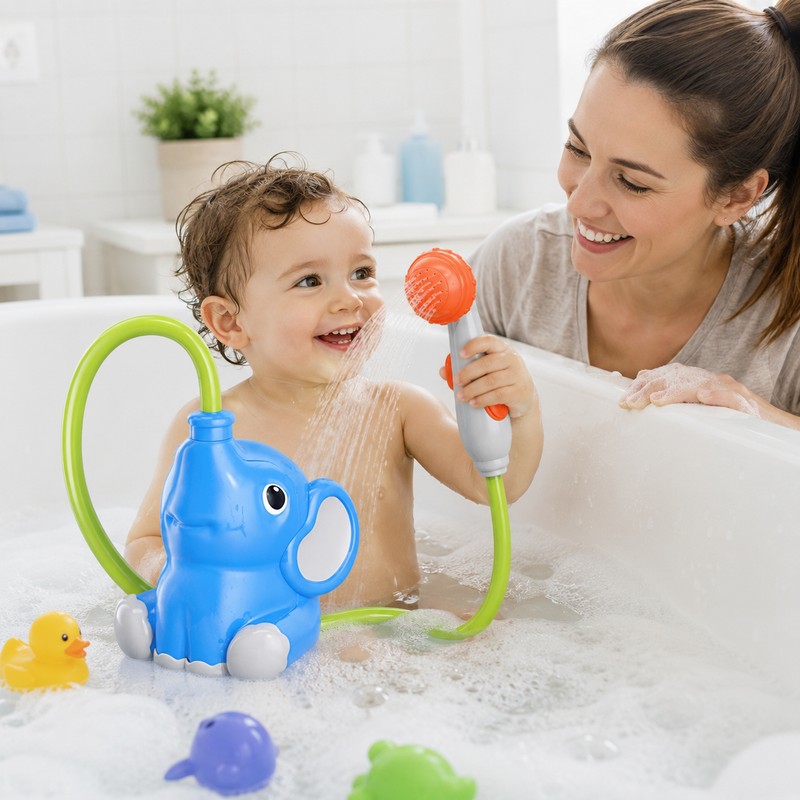 Cute Elephant Bath Shower Toy for Toddlers – Rotatable Water