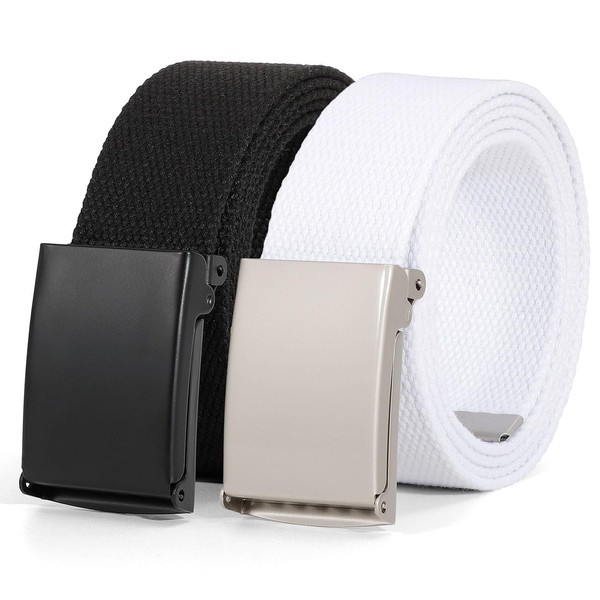 WHIPPY Canvas Web Belt Flip-Top Solid Black Military Buckle Fully