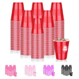 Dualshine 100 Pack Red Plastic Cups 12 oz,Disposable Cups for Party,Heavy Duty Drinking Cups,Christmas Shot Cups for Wedding Birthday Beer Taste Serving Snack Sample Tastings Barbecues