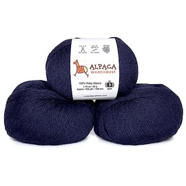 Juego de 3 madejas de lana de alpaca 100% para bebé, peso DK, fabricado en Perú, suave y perfecto para tejer y ganchillo (azul marino, DK)
