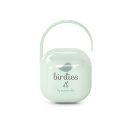 Suavinex, Portaciuccio Neonato, per 2 Ciucci, Custodia Resistente e Facile da Pulire, Manico Flessibile da Appendere alla Borsa, Passeggino o alla Culla, Chiusura di Sicurezza, +0 Mesi, Birdies Verde