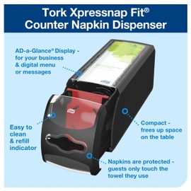 Tork Xpressnap Fit® Counter Napkin Dispenser Black N14, Signature Range, One-at-a-time Dispensing,  5.6" x 4.8" x 12.8", 7432000