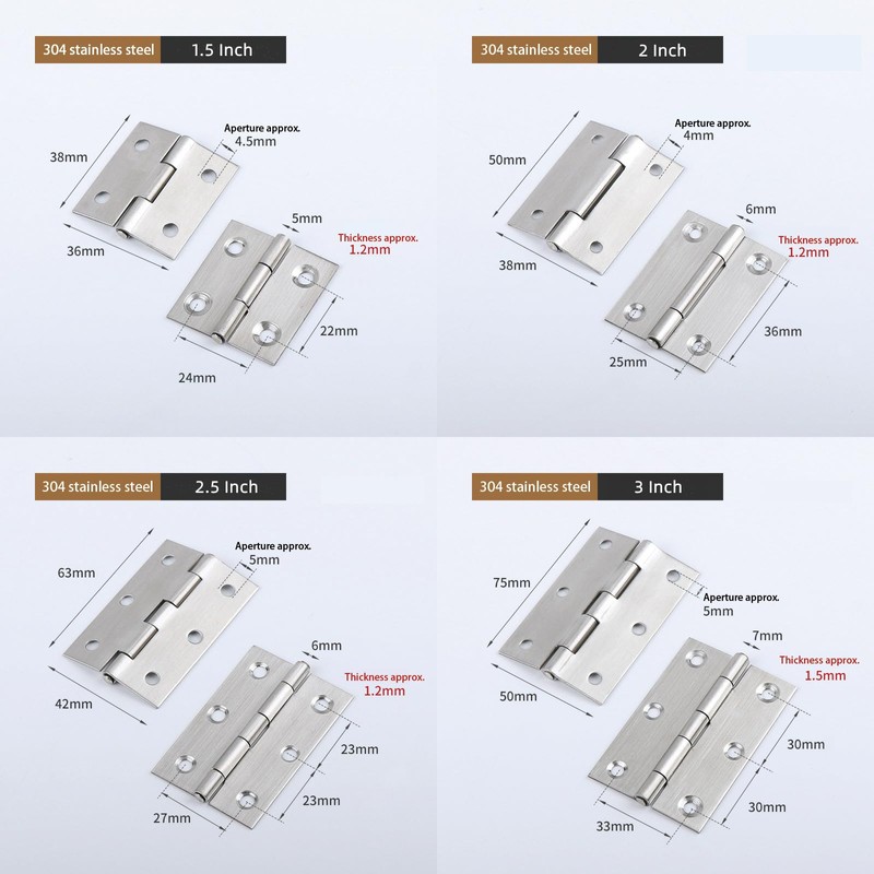 Leliafleury 4Pcs Folding Door Hinges 50mm(2 inch) Stainless Steel Butt