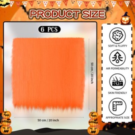 Peryiter 6 Pcs Faux Fur Fabric Squares 20"x20" 10"×10" Winter Squares Soft Faux Fur Fluffy Fabric for DIY Crafts, Costumes, Apparel, Rugs, Pillows, Decor (Orange,20 x 20 Inch)