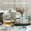 6 Pcs Light Blue Marble Abstract Ceramic Coasters with Holder
