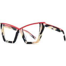 HEPIDEM Gradient Multicolor Acetate Glasses Frame Women Big Oversize Eyeglasses 2023 New Spectacles Eyewear (9290 Matte Red)