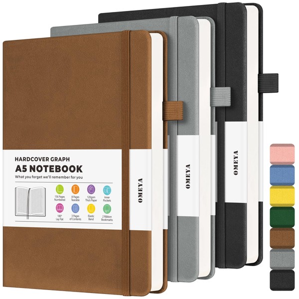 Graph Paper Notebook 3 Pack, A5 Grid Notebook Journal, Graph