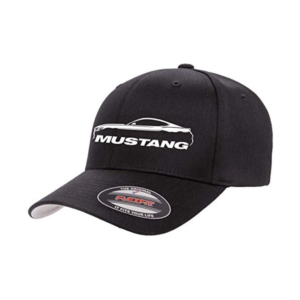2015-20 Ford Mustang Coupe Classic Outline Design Flexfit 6277 Athletic Baseball Fitted Hat Cap Black S/M
