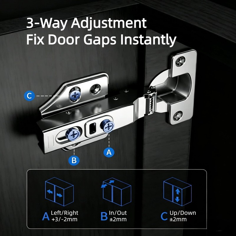 20 Pcs Full Overlay Frameless Soft Close Cabinet Hinges,105° 3-Way