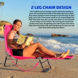 EASYGO PRODUCTS Lawn Chair Chaise Lounge 2 Legs Support Polyester Material Reclining Backrest Head Rest Pillow Great for Beach, Home, Backyard, Outdoor, Patio, Pool, Camping, Lawn or Deck Color Pink