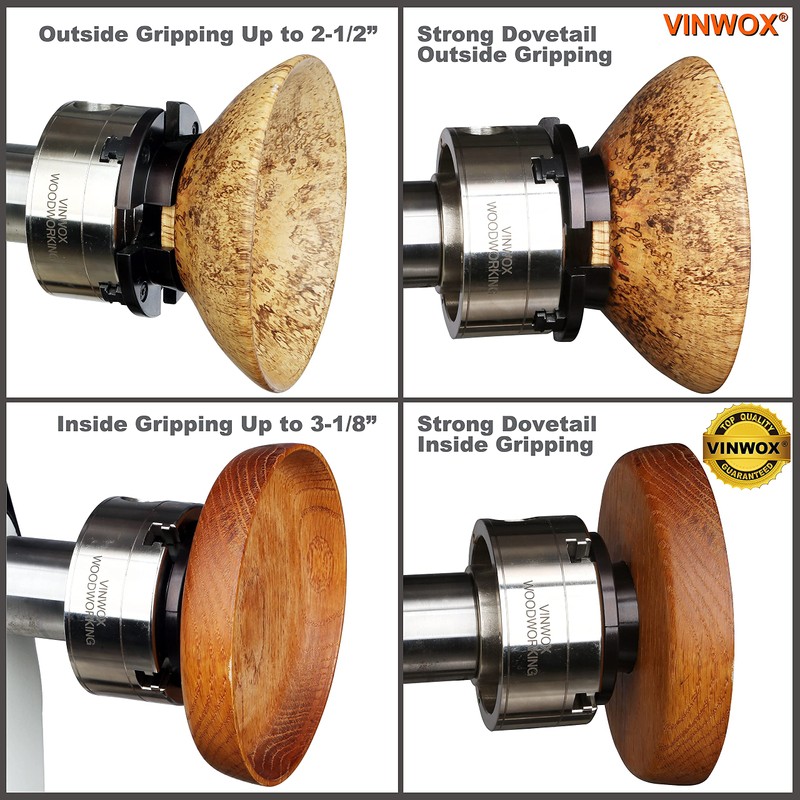 VINWOX 3-3/4INCH 4-Jaw Self-Centering Wood Lathe Chuck, 2" Round Jaw