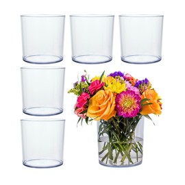 Holiday Designs - Flower Vase, Non-Acrylic Vase, Elegant Home or Wedding Centerpiece Made of Unbreakable, Clear Shatterproof Plastic. Set of (6) 5x5” Cylinders