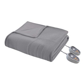 Beautyrest Electric Micro Fleece Luxury Soft Blanket Throw-Secure Comfort Technology-Two 20-Setting Heat Controllers for Bed or Couch, Full, Grey