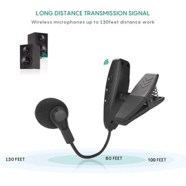 Wireless Instrument Microphone,UHF Clip Condenser Mic,for Horns,Trumpets,Clarinets, Saxophones, Cello, Computer, Phone, Speakers, Voice Amplifier 131ft Range, 1/8 and 1/4'' Port