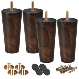 Btowin 5 inch Solid Wood Furniture Legs, 4Pcs Mid-Century Modern Wooden Wenge Tapered Replacement Feet with Threaded 5/16" Hanger Bolts & Mounting Plate for Sofa Couch Armchair Cabinet TV Stand