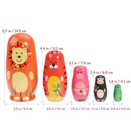 JOINPAYA 5PCS Animals Pattern Nesting Dolls: 5 Cute Animal Characters Wooden Matryoshka Doll for Christmas Home Deocr