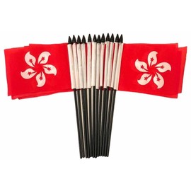 Pack of 12 4"x6" International Polyester Miniature Office Desk & Little Table Flags, 1 Dozen Country 4x6 Small Mini Hand Waving Stick Flags (Hong Kong)