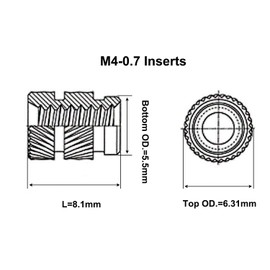 ShineNow Threaded Heat-set Inserts Brass for Printed Plastic Parts M4 Long 50pcs