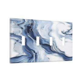 Nijuodnijir Light Switch Covers White Marble Navy Blue Line Fluid Quad Toggle Electrical Faceplate 4 Gang Wall Plate Decorative Switch Plates For Bathroom Kitchen Decor