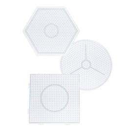 folia 73214 - Perline da stirare Mix, Basic Medium, 3 motivi assortiti, 3 piastre trasparenti per perline da stirare con un diametro di 5 mm, cerchio, quadrato ed esagono