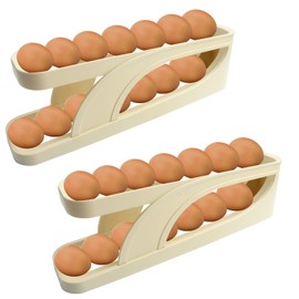 Roellgs Rolling Egg Tray Egg Holder, 2 Tier Rolling Egg Dispenser Automatic Rolling Egg Organiser for Kitchen Fridge Countertop
