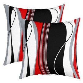 Loussiesd Set of 2 Geometry Throw Pillow Covers Abstract Art Cushion Case for Home Living Room Decor Reversible Geometric Strip Lines White Red Grey Blue Decorative Throw Cushion Case 18x18 Inch