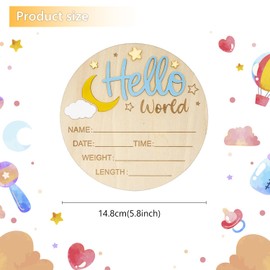 Hello World Newborn Sign, Wooden Baby Announcement Sign Welcome Baby Name Plaque Baby Birth Sign Board for for New Born Boys Girls Nursery Hospital Photo Props Home Decor A7XYYEMP