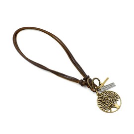 Hifunny Tree of Life Pendant Necklace Leather Cross Circle Pendant Leather Cord for Women Men Adjustable Tree of Life Leather Cord Pendant Jewelry(Brown)