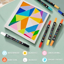 Scarklym 48 Colors Acrylic Paint Markers Pens Set, 24 Pack Acrylic Paint Pens with Dual-Color Brush Tips, Creative Coloring Markers for Rocks, Wood, Canvas, Stone, Fabric, Plastic DIY Art Supplies