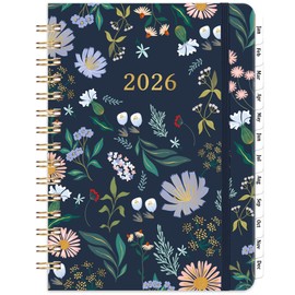 Kamaking 2026 Diary - A5 Diary 2026 Week to View, Jan.26 - Dec.26, Floral Hardcover (Azure Blue), Monthly Tabs, Inner Pocket, Sprial Bound, 21.5 x 15.5 x 1.5 cm
