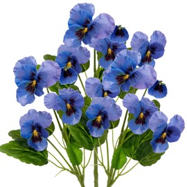 Blue Artificial Flowers 3 Pack Pansy Flowers Artificial Silk Flowers 18" Realistic Fake Flowers for Decoration Spring Faux Flowers for Vase Home Indoor Wedding Flower Bouquet Table Centerpiece Decor