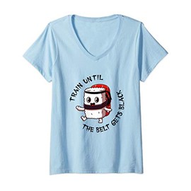 Womens Kawaii Karate Sushi Nigiri Train Until The Belt Turns Black V-Neck T-Shirt