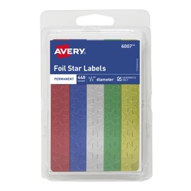 Avery Assorted Foil Star Labels, 1/2" Diameter, 440 Labels per Pack, Case Pack of 36 (6007)