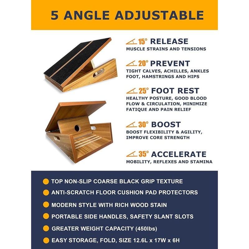 BAM Slant Boards for Exercise – Adjustable Wooden Calf Stretcher