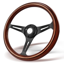 VOONKE 350MM Universal Racing/Golf Wooden Steering Wheel, 13.8-inch 3-Spoke Wooden Brushed Strip Steering Wheel