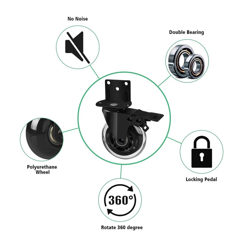 8T8 Side Mount Caster Wheels 3 Inch L Shaped Plate
