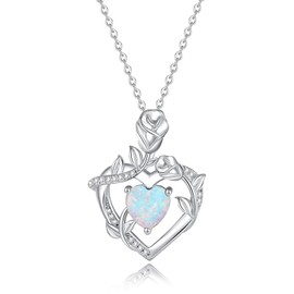 FANCIME Women's Birthstone Necklace, Blossom Heart, Rose, 12 Months, Open Heart, Rose, Zirconia, Sterling Silver, White Dee, Mother's Day, Birthstone Gift