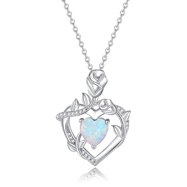 FANCIME Women's Birthstone Necklace, Blossom Heart, Rose, 12 Months, Open
