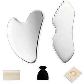 Gua Sha - Juego de masajeador facial de acero inoxidable, herramientas faciales Gua Sha, masajeador de drenaje linfático corporal, herramienta de escultura Guasha, regalos para el cuidado de