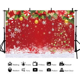 AIBIIN 7x5ft Winter Christmas Red Backdrops Snowflake Christmas Tree Photography Background New Year Holiday Party Decorations Green Pine Branches Decoration Xmas Family Wallpaper Photo Shoot Props